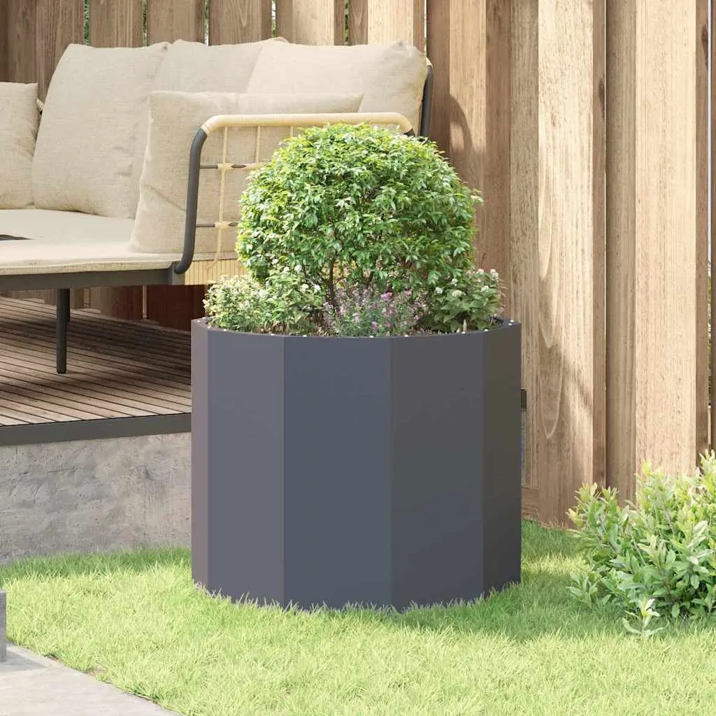 Round Steel Garden Planter 60x60x50cm Anthracite Outdoor Pot Container