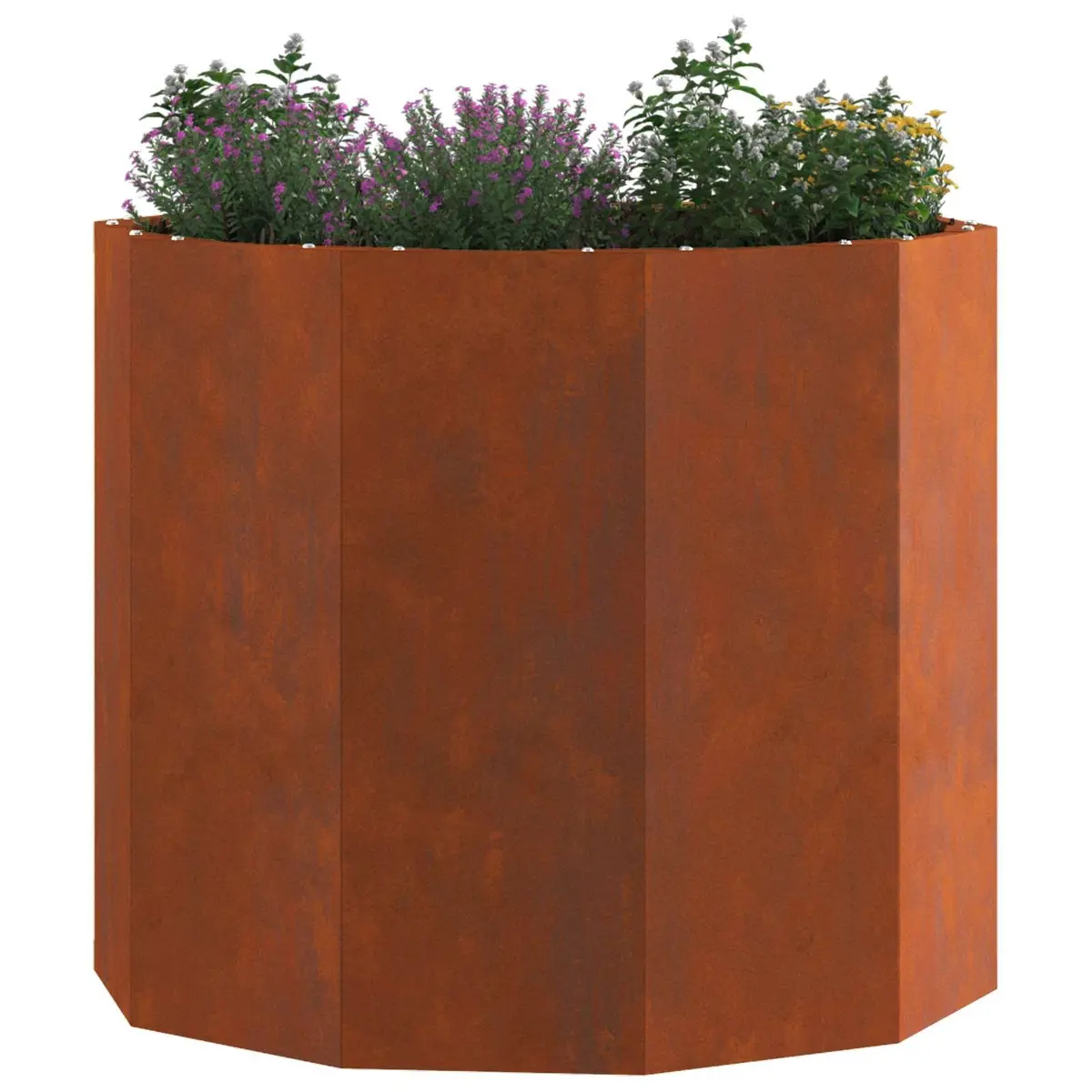 Round Garden Planter Steel Outdoor Patio Terrace Weathered 60x60x50cm
