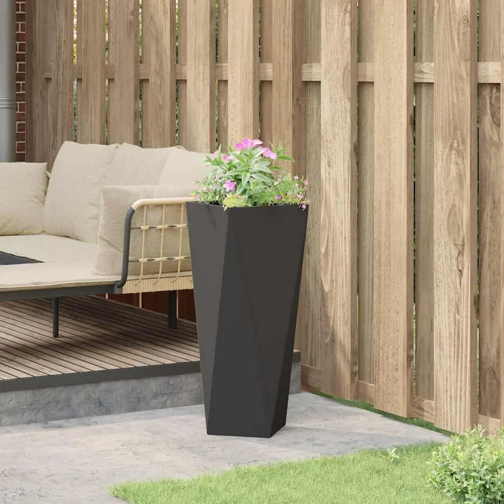 Steel Planter Box Tall Outdoor Flower Pot 30x30x75cm Black Rectangular