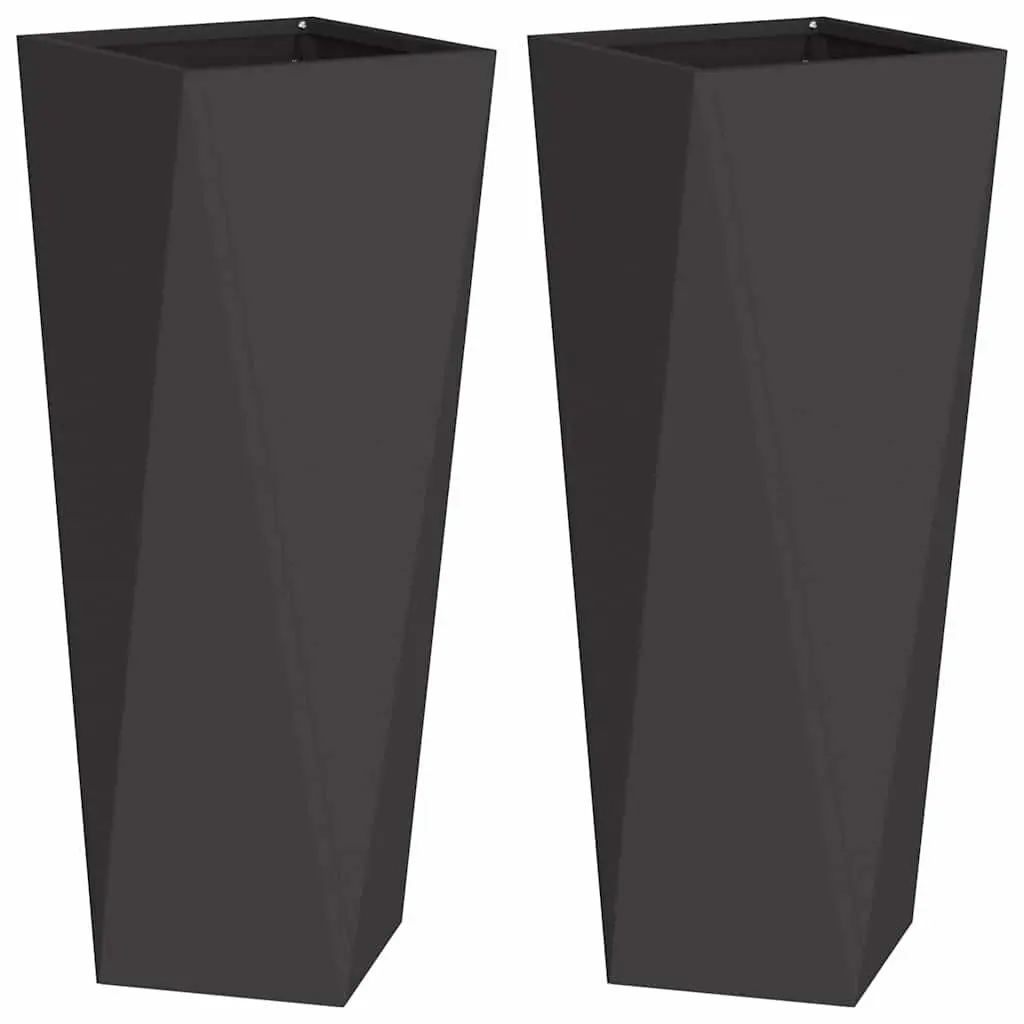 Steel Planter Box Rectangular 30 x 30 x 75 cm Black 2 pcs Set Outdoor Garden Pot