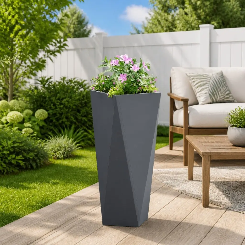 Steel Rectangular Garden Planter Box Anthracite Tall Outdoor Pot