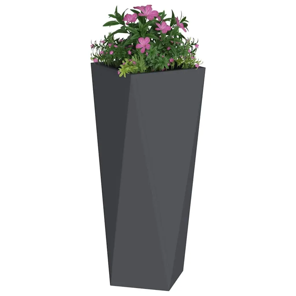 Steel Garden Planter Set Rectangular Corrugated 30 x 30 x 75 cm Anthracite