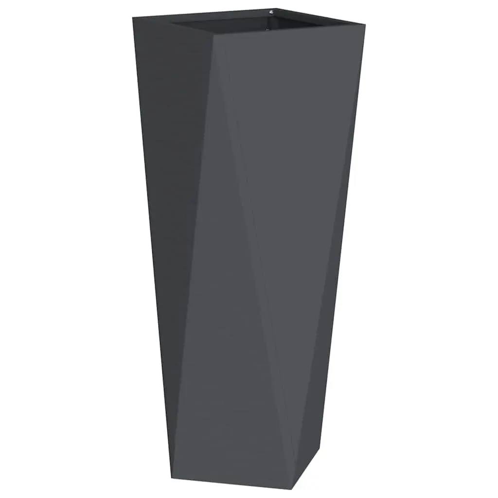 Steel Garden Planter Set Rectangular Corrugated 30 x 30 x 75 cm Anthracite