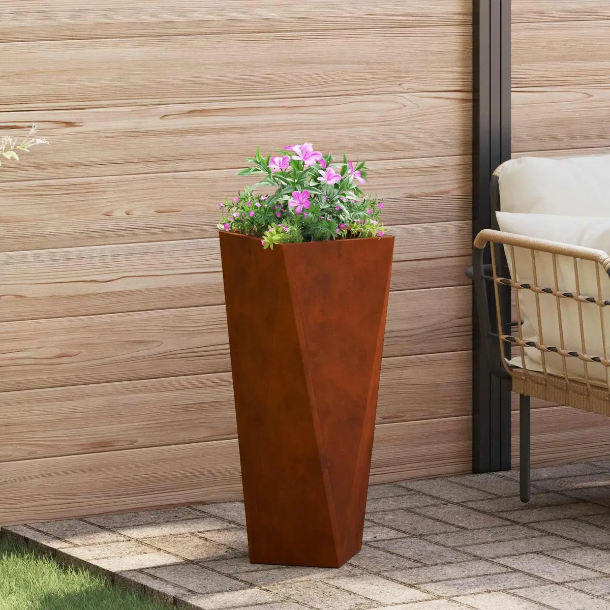 Garden Planter 2 Pcs Rusty Steel Outdoor Pot Large 30x30x75cm Weathering