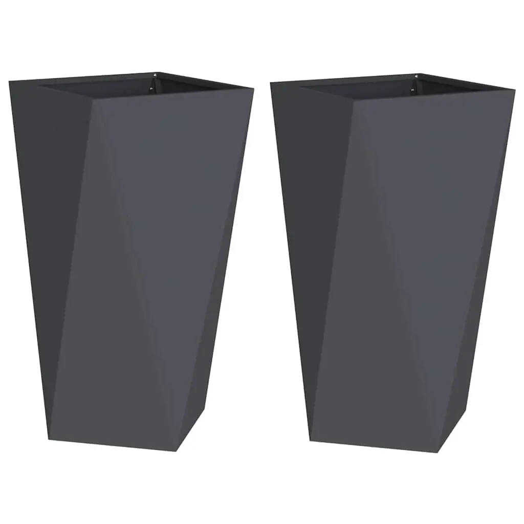 Steel Garden Planter 2 pcs Anthracite Outdoor Pot Box Rectangular 40x40x75cm