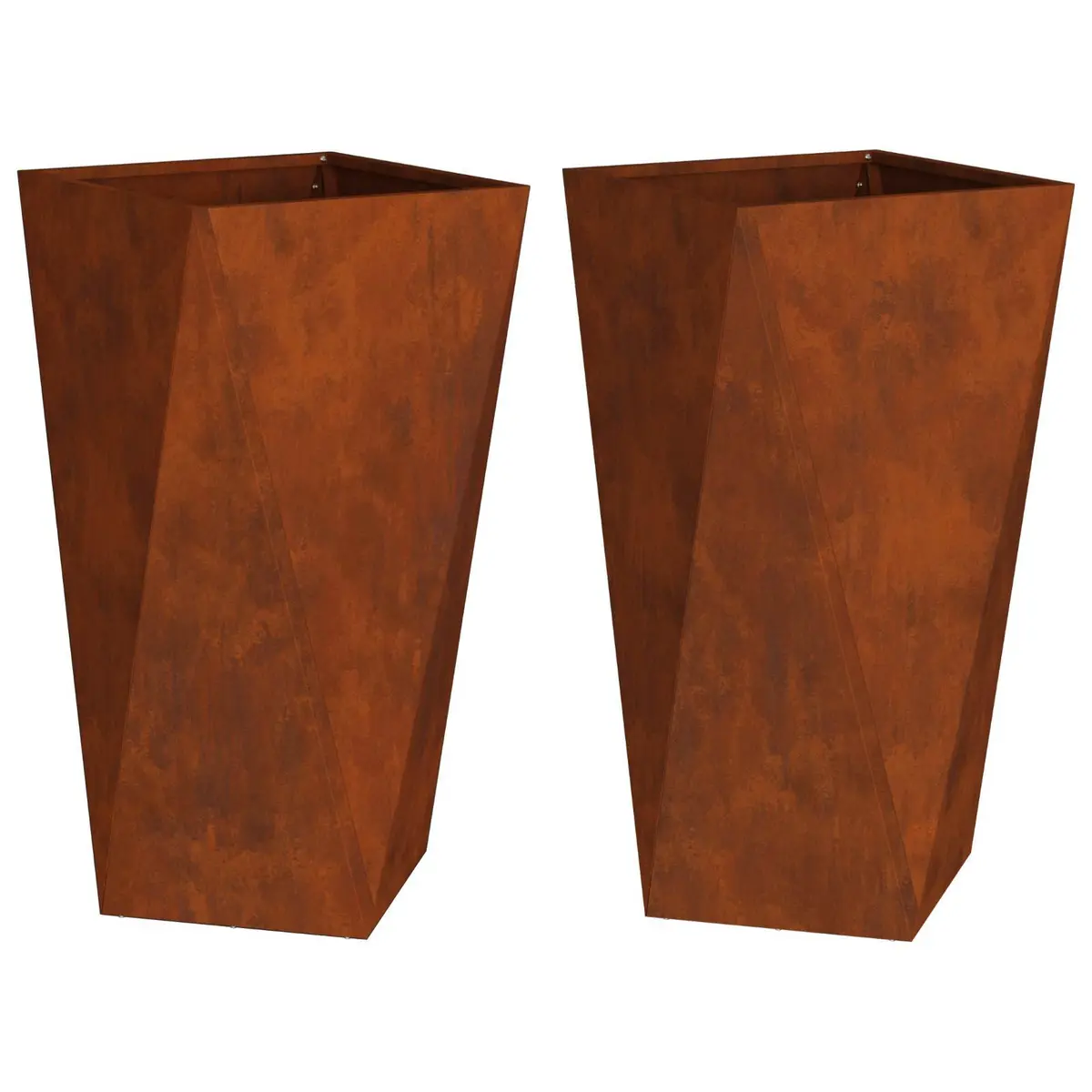Set of 2 Rectangular Steel Outdoor Garden Planters Brown