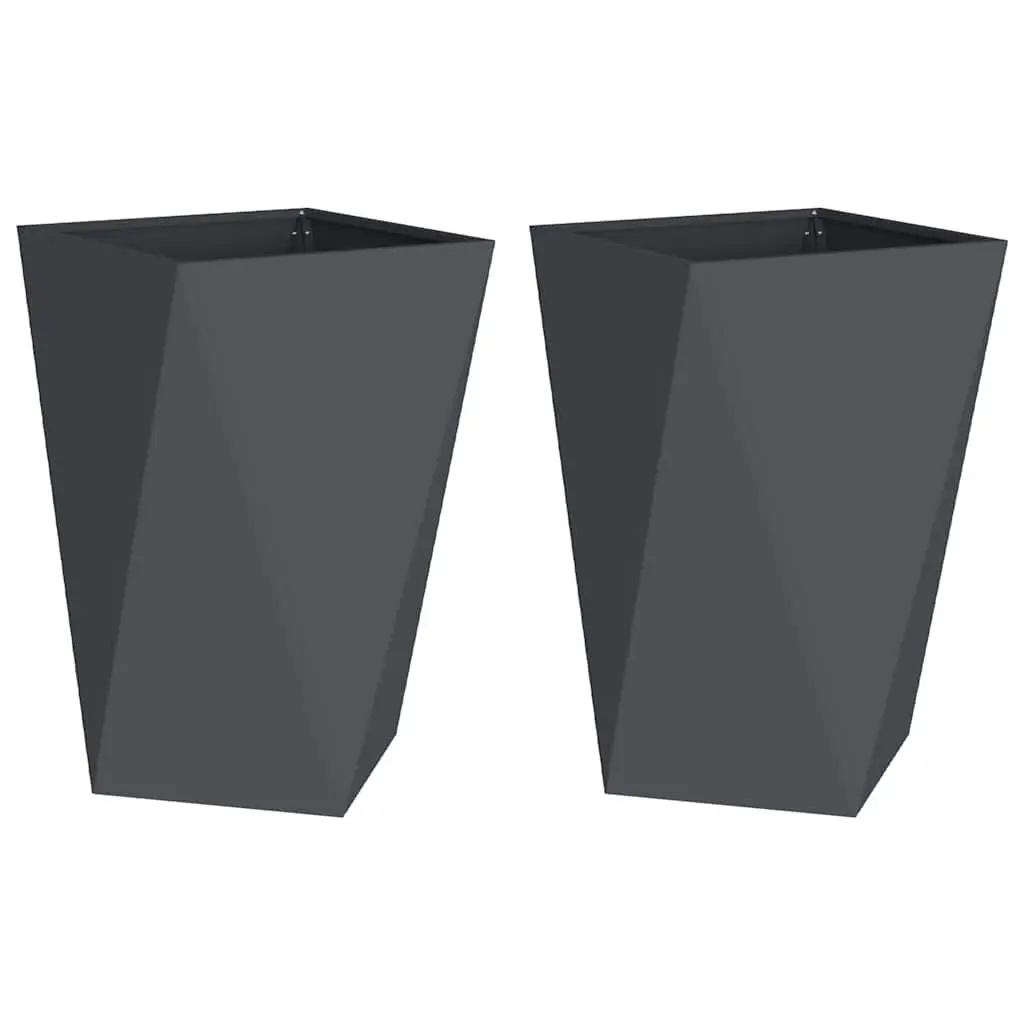 Outdoor Planter Box Anthracite Steel 50x50x75cm 2 Pieces Sturdy Construction