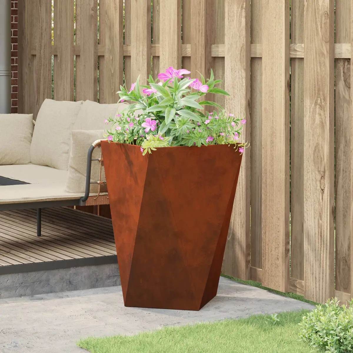 Garden Planter Box Outdoor Steel Corrugated Weathering Tall Rectangular Pot