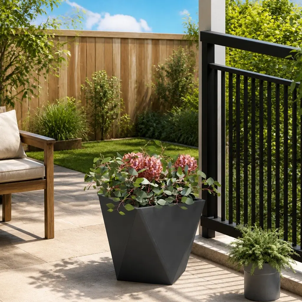 Black Steel Planter for Garden and Patio