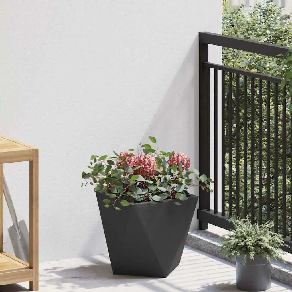 Steel Planter Box 30x30x30cm Black Outdoor Garden Pot Corrugated Design Set of 2