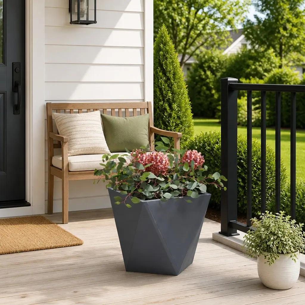 Steel Garden Planter Corrugated 30x30x30cm Anthracite Outdoor Flower Pot Box
