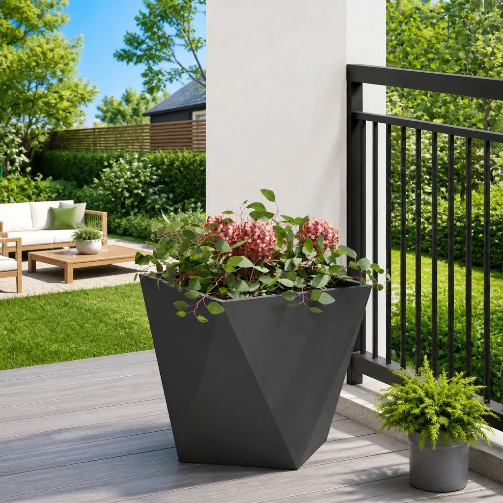 Steel Planter Box Corrugated 40x40x40cm Black Outdoor Garden Pot