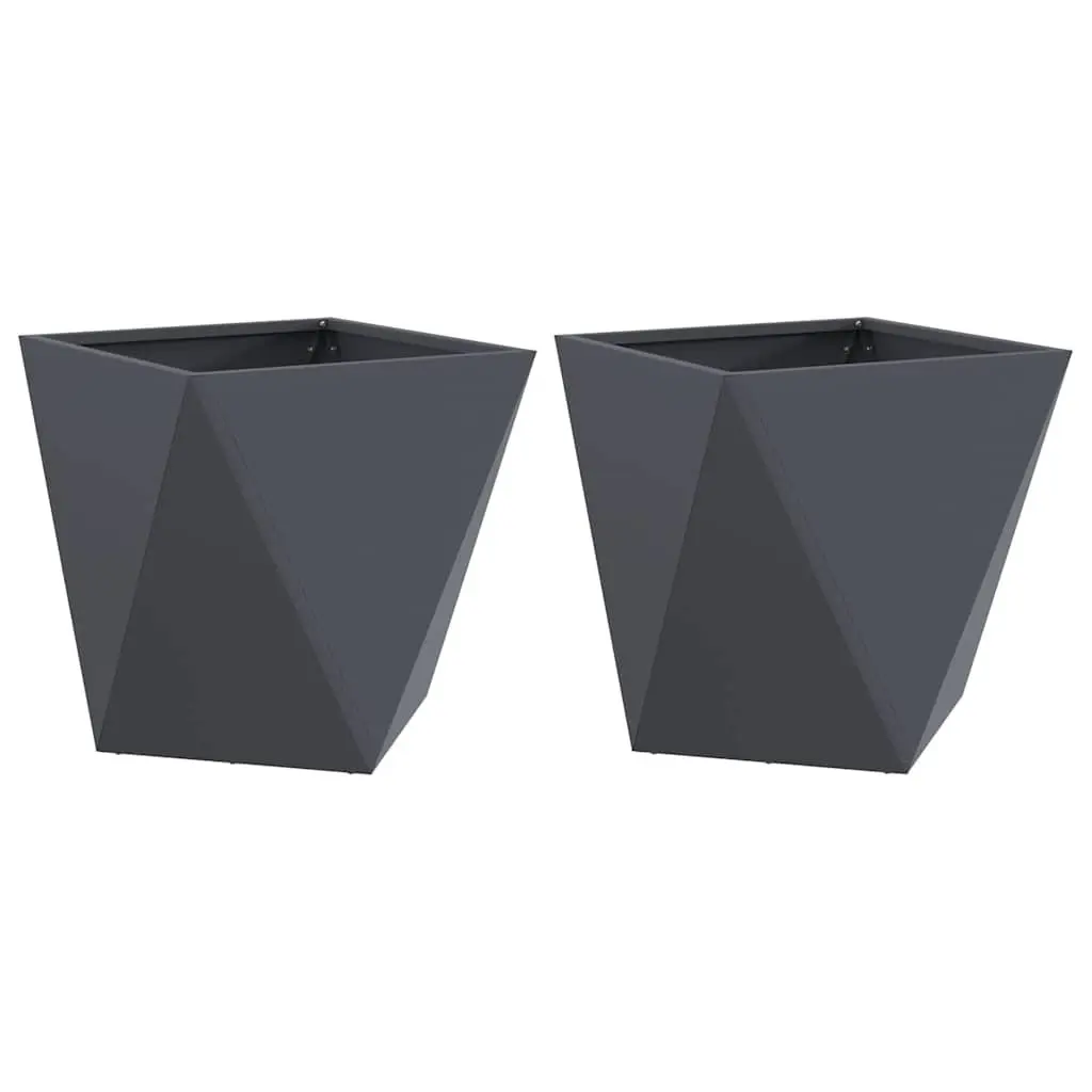 Steel Planter Box 50x50x50cm Anthracite Garden Outdoor Pot Corrugated Sides Set