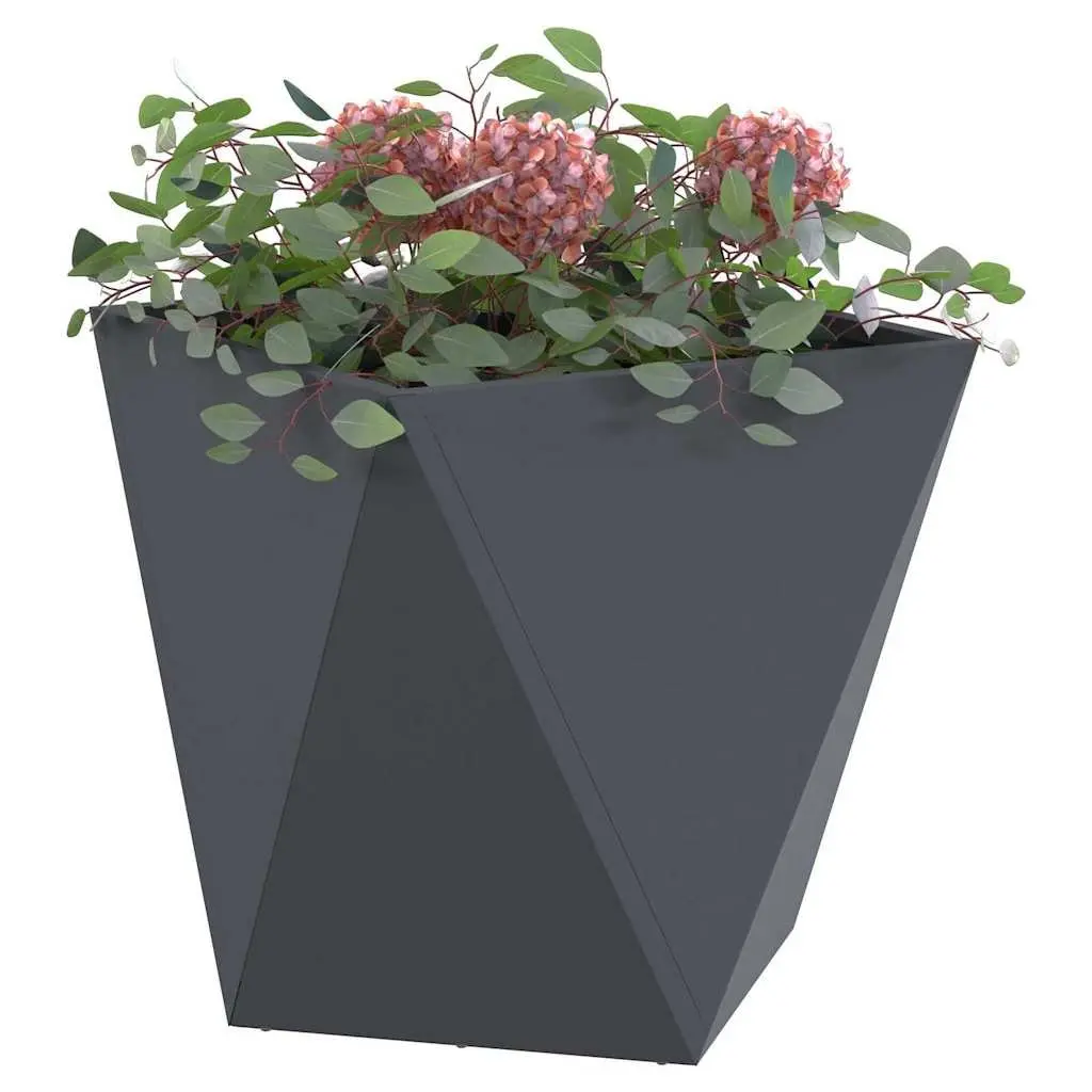 Steel Planter Box 50x50x50cm Anthracite Garden Outdoor Pot Corrugated Sides Set