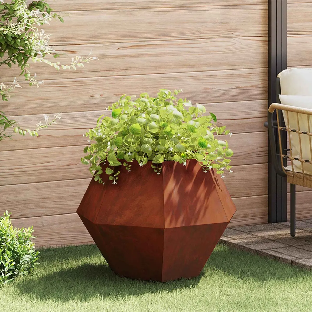 Outdoor Garden Planter Set Brown Rectangular Steel 75cm x 75cm x 60cm 2 Pieces