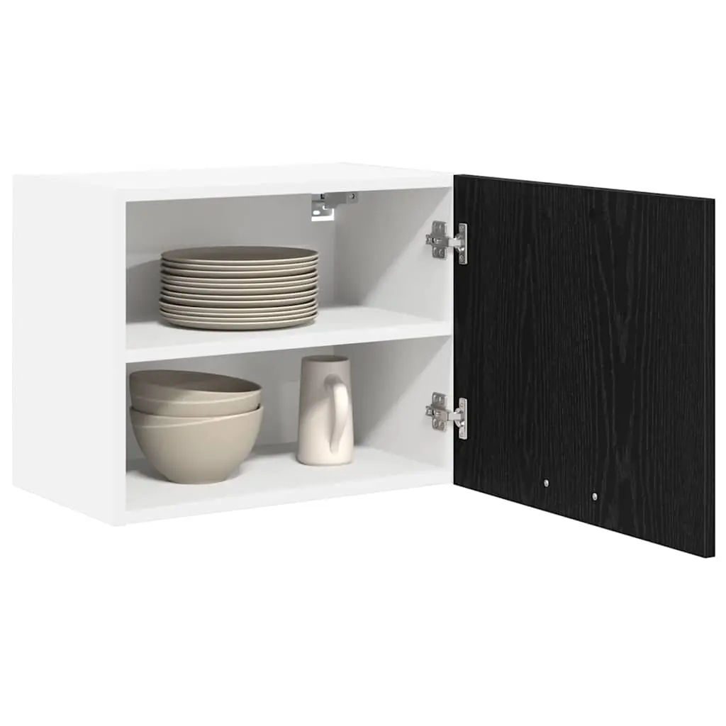 Hanging Kitchen Cabinet Engineered Wood 50x31x40cm Black Oak White Set of 2