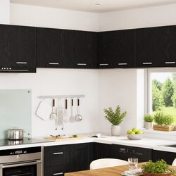 Functional Wall-Mount Kitchen Cabinet Black Oak White 57x57x40cm