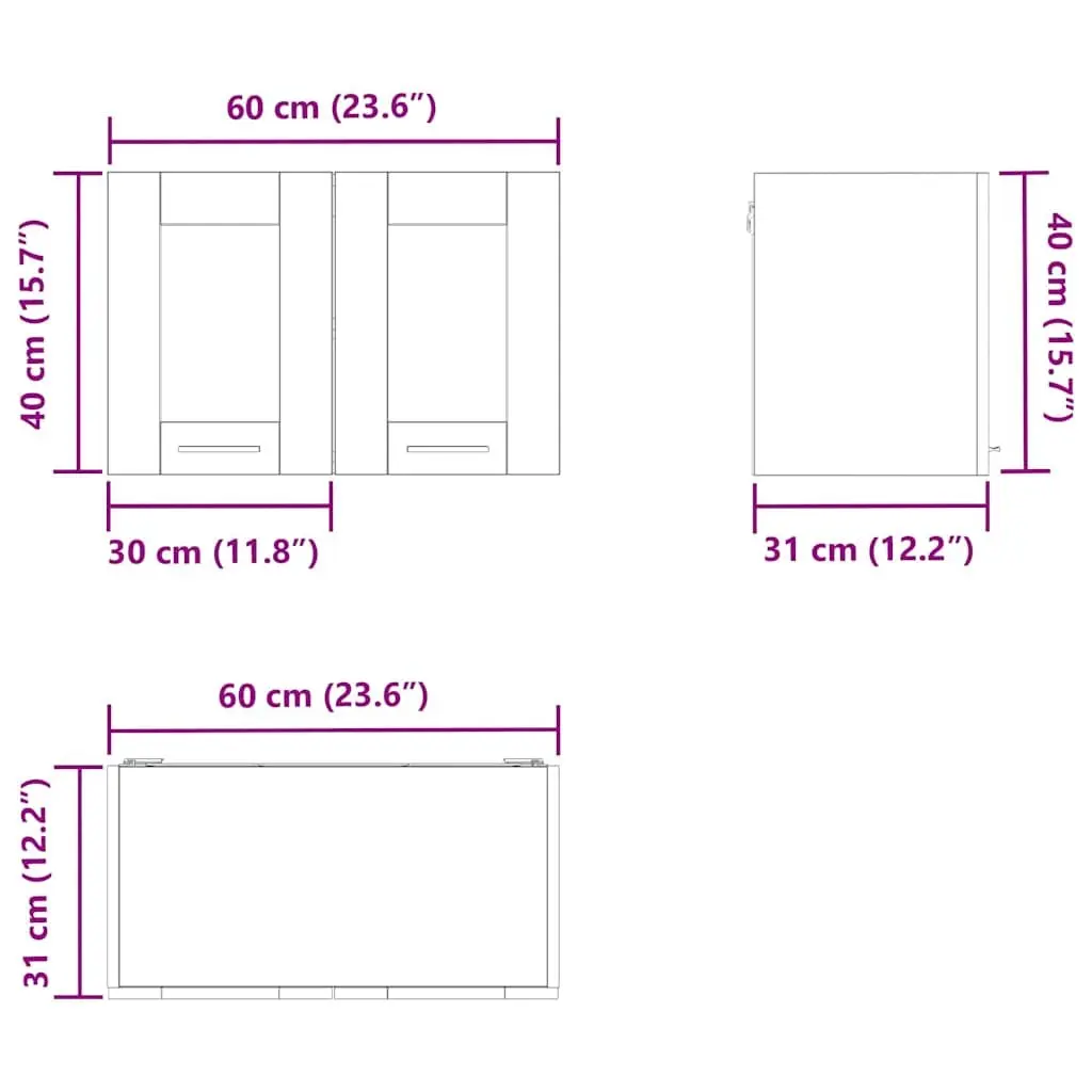 Hanging Cabinet Set Engineered Wood Modern White 60x31x40cm Two Pieces Storage