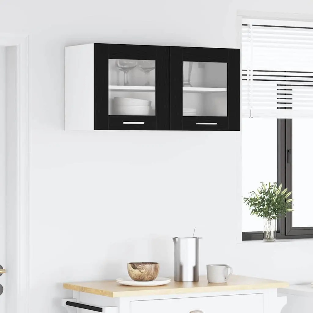 Wall Mount Kitchen Cabinet Engineered Wood 80x31x40cm Black Oak White Modern Storage