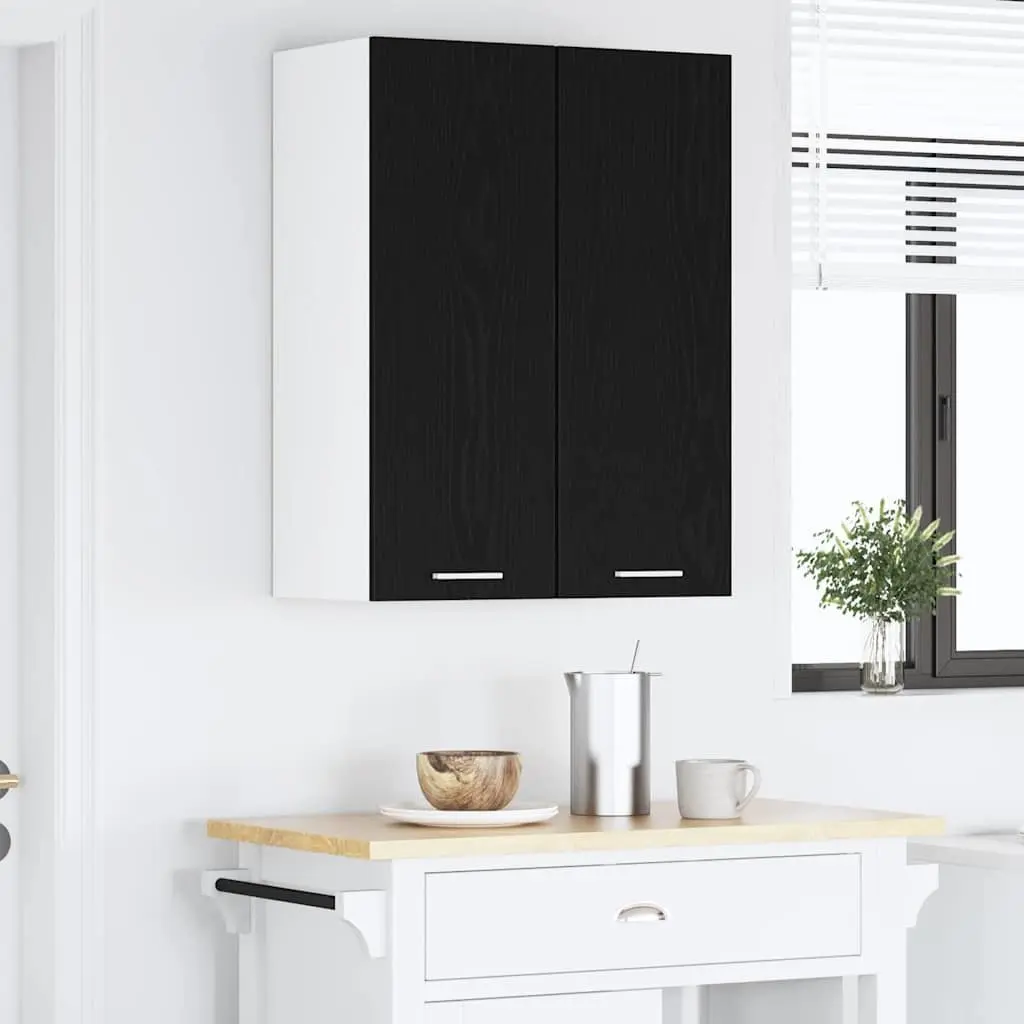 Hanging Kitchen Cabinet 2 Pieces Black Oak White Storage Organiser 30x31x80cm