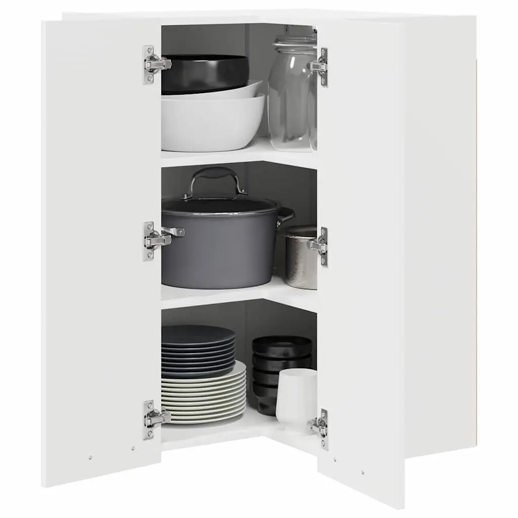 Hanging Cabinet Engineered Wood 57 x 57 x 80 cm White Wall Mounted Storage Unit Modern Home Organiser