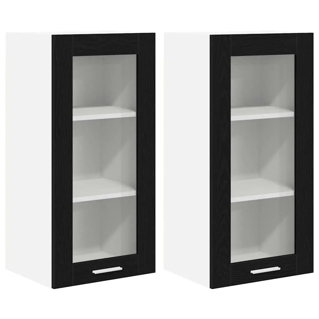 Hanging Kitchen Cabinet 2 pcs Black Oak Modern Storage Organiser 40 x 31 x 80 cm
