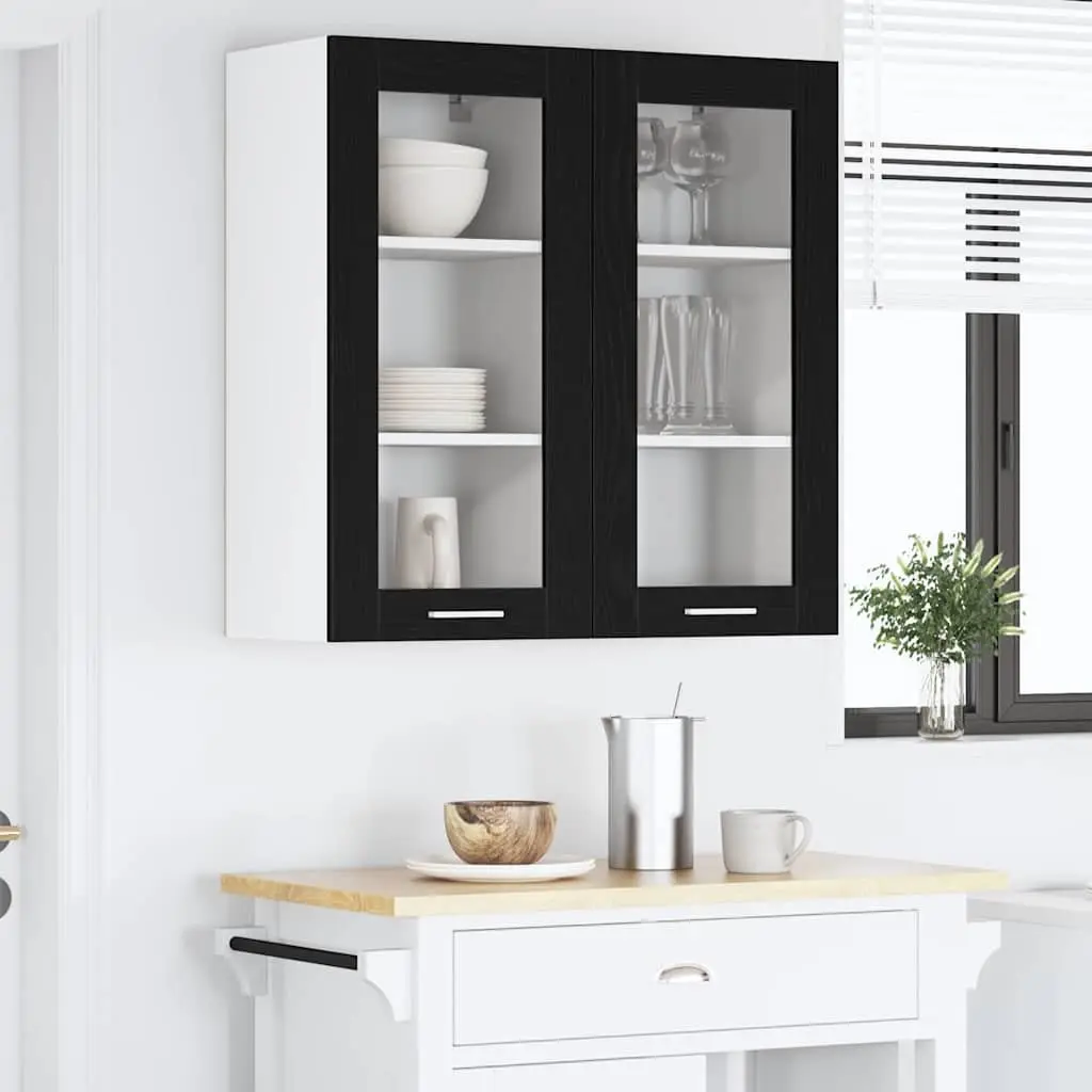 Hanging Kitchen Cabinet 2 pcs Black Oak Modern Storage Organiser 40 x 31 x 80 cm