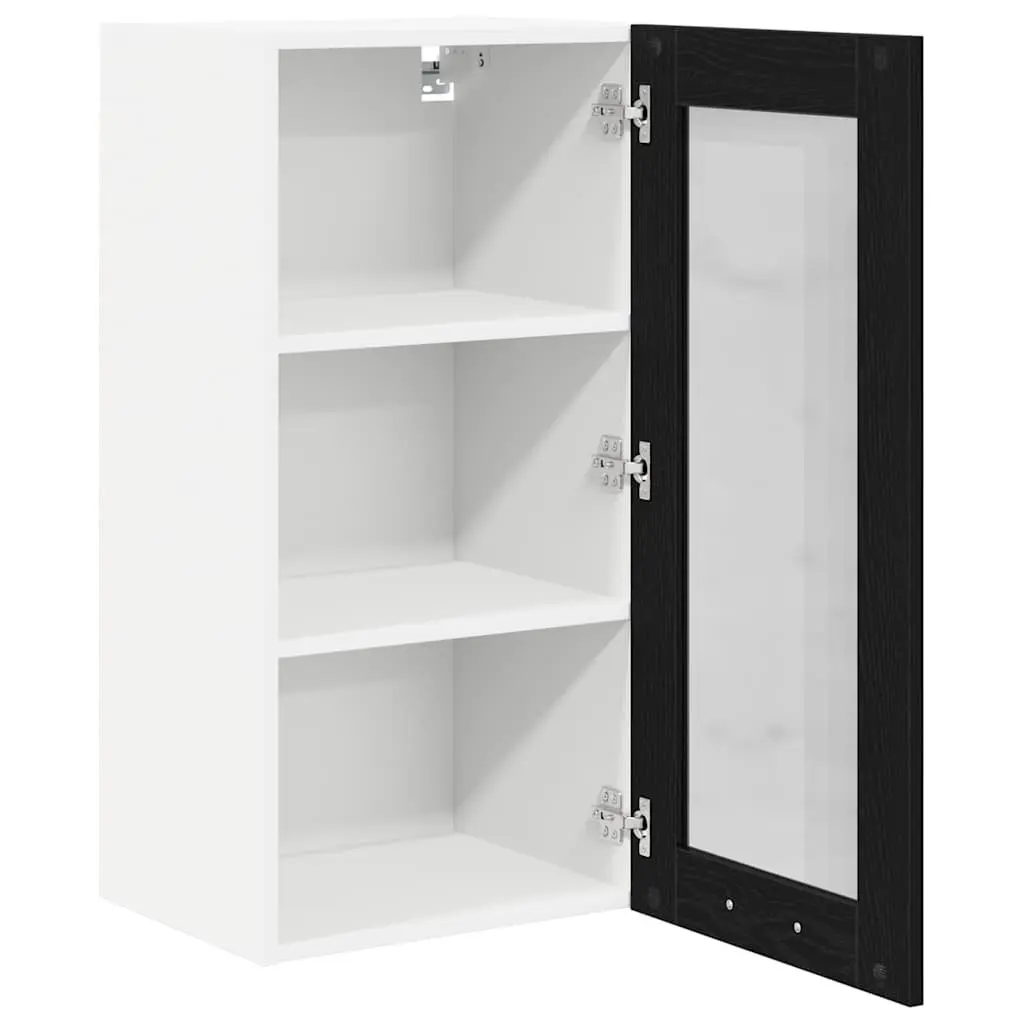Hanging Kitchen Cabinet 2 pcs Black Oak Modern Storage Organiser 40 x 31 x 80 cm