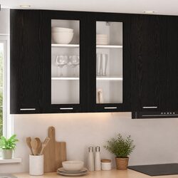 Functional Hanging Kitchen Cabinet in Black Oak Design