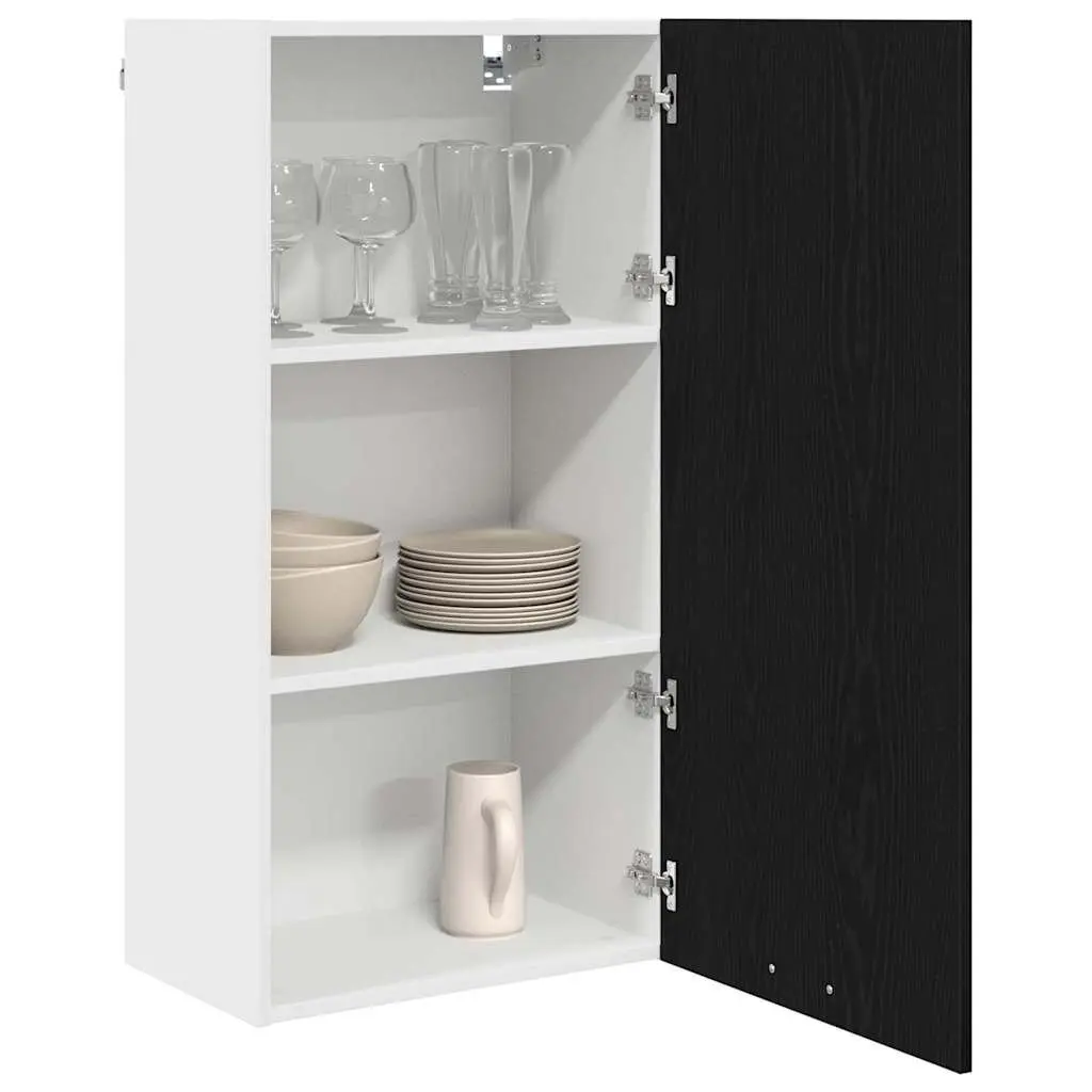 Hanging Kitchen Cabinet with Door Modern Storage Black Oak White 50x31x100cm