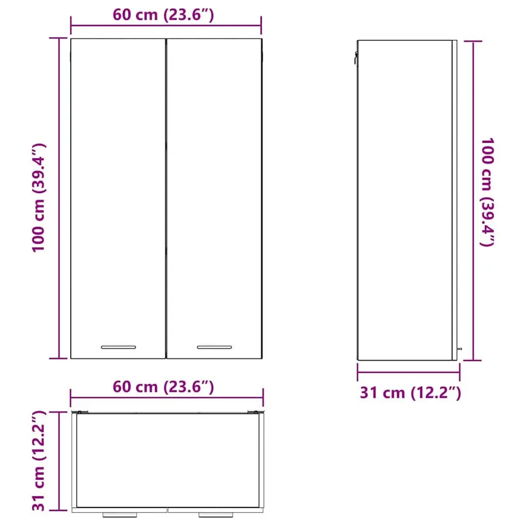 Hanging Cabinet Engineered Wood 60 x 31 x 100 cm Black Oak Modern Storage