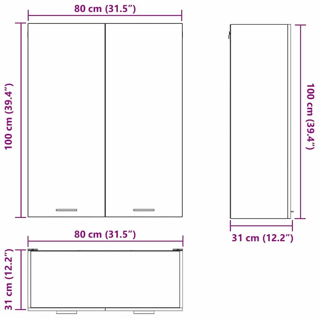 Hanging Kitchen Cabinet Black Oak Modern Storage Engineered Wood 80 x 31 x 100