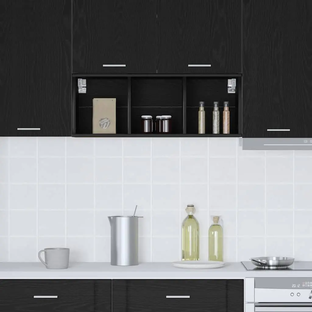 Hanging Cabinet Engineered Wood Black Oak 30x29.5x80cm Modern Storage Kitchen