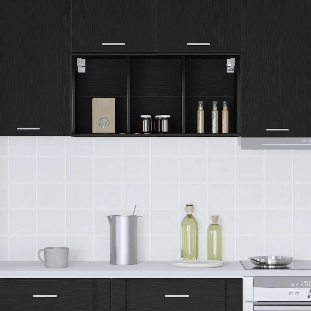 Hanging Kitchen Cabinet Black Oak Storage Modern Engineered Wood 40 x 29.5 x