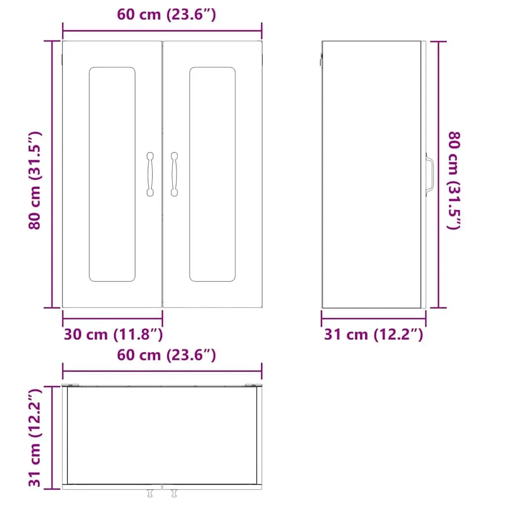 Kitchen Cabinet Engineered Wood High Gloss White 60 x 31 x 80 cm