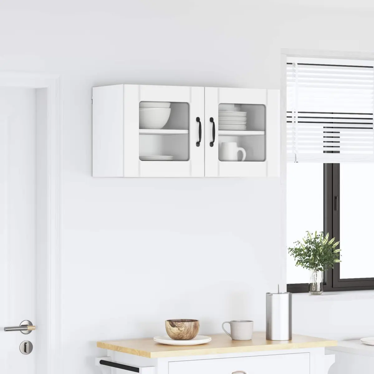 Wall Glass Cabinet White Kitchen Storage 40 x 31 x 40 cm Modern Design 2 Pieces