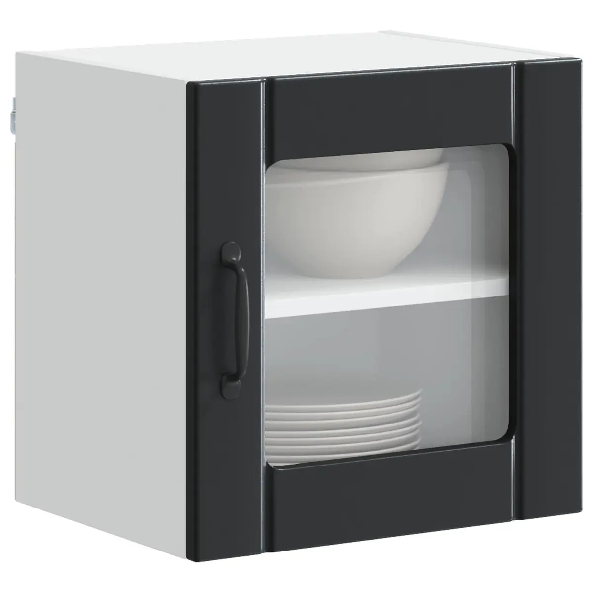 Wall Mount Cabinet Engineered Wood Black Rectangular Modern Kitchen Storage