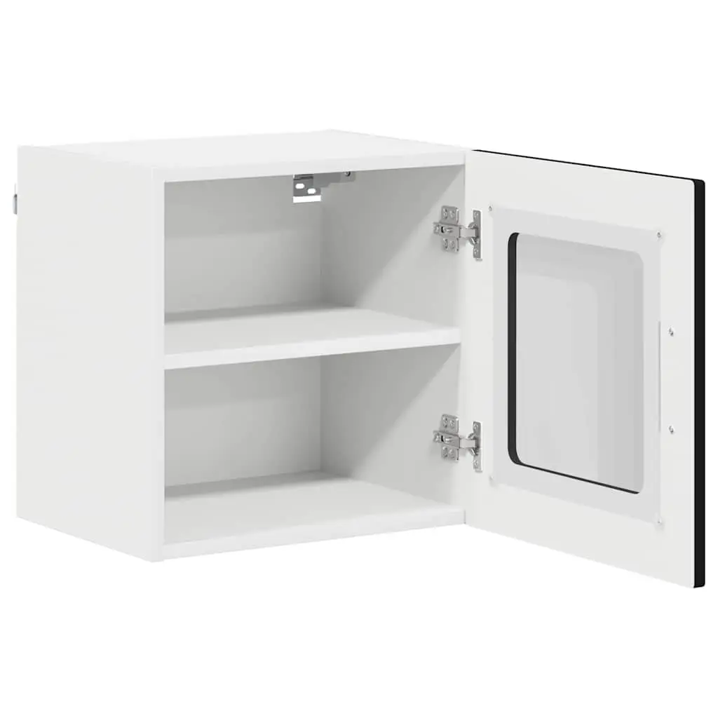 Wall Mount Cabinet Engineered Wood Black Rectangular Modern Kitchen Storage
