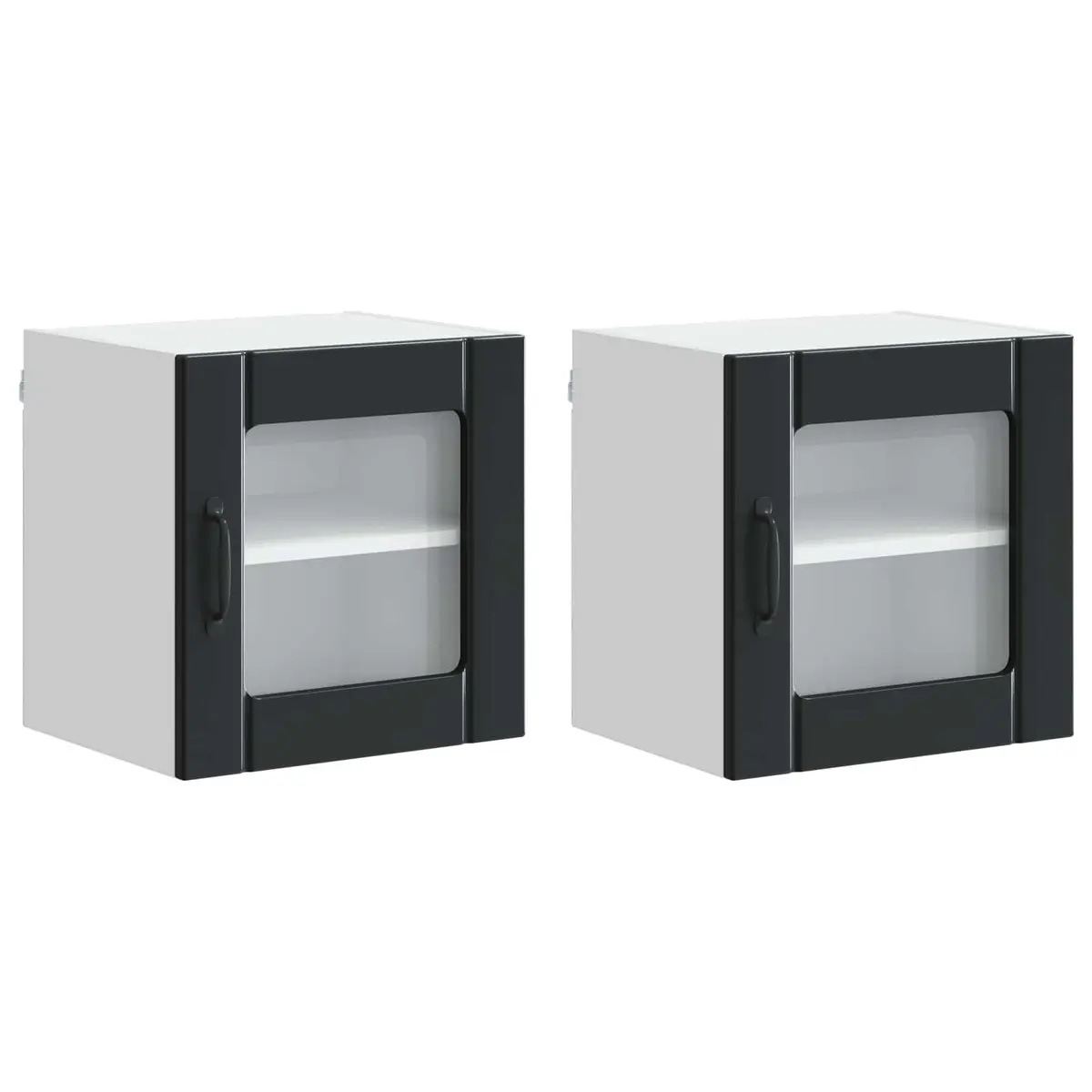 Black Wall-Mounted Glass Cabinet Set 2 Pieces Contemporary Storage Unit 40 x 31 x 40 cm