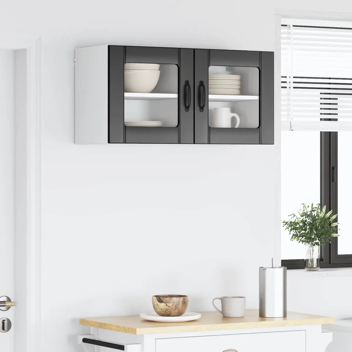 Black Wall-Mounted Glass Cabinet Set 2 Pieces Contemporary Storage Unit 40 x 31 x 40 cm