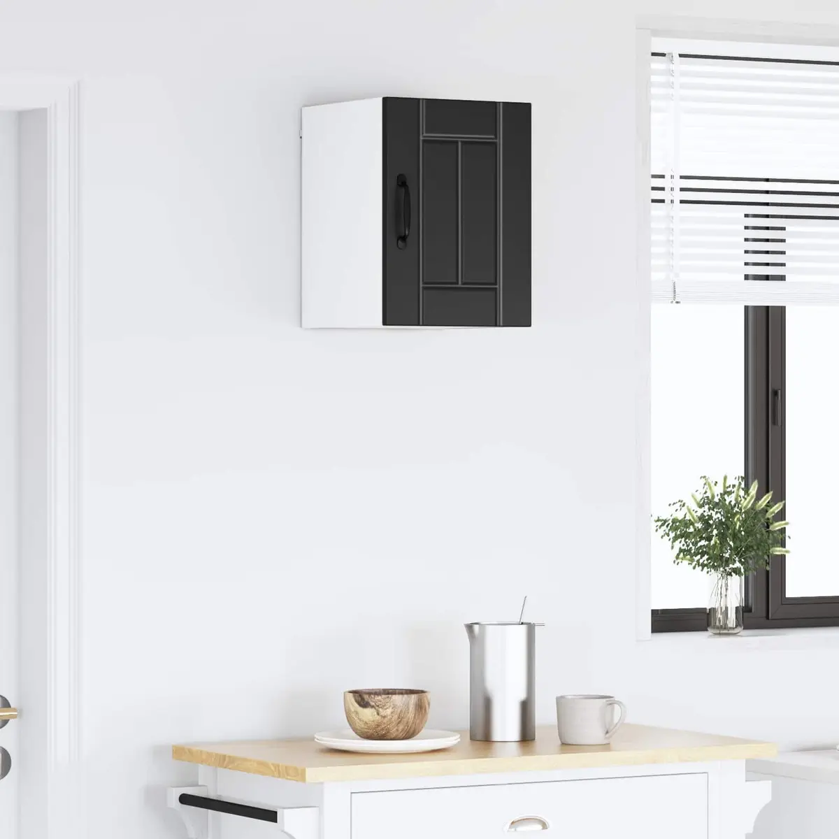 Black Engineered Wood Wall Cabinet Rectangular Kitchen Dishwasher Panel Storage