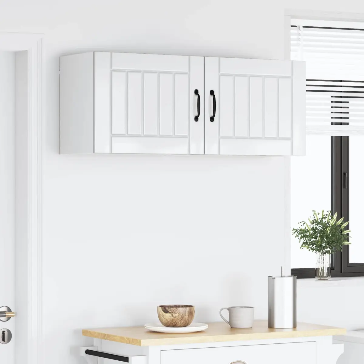 Wall Cabinet 2 pcs High Gloss White Kitchen Storage Engineered Wood Rectangular