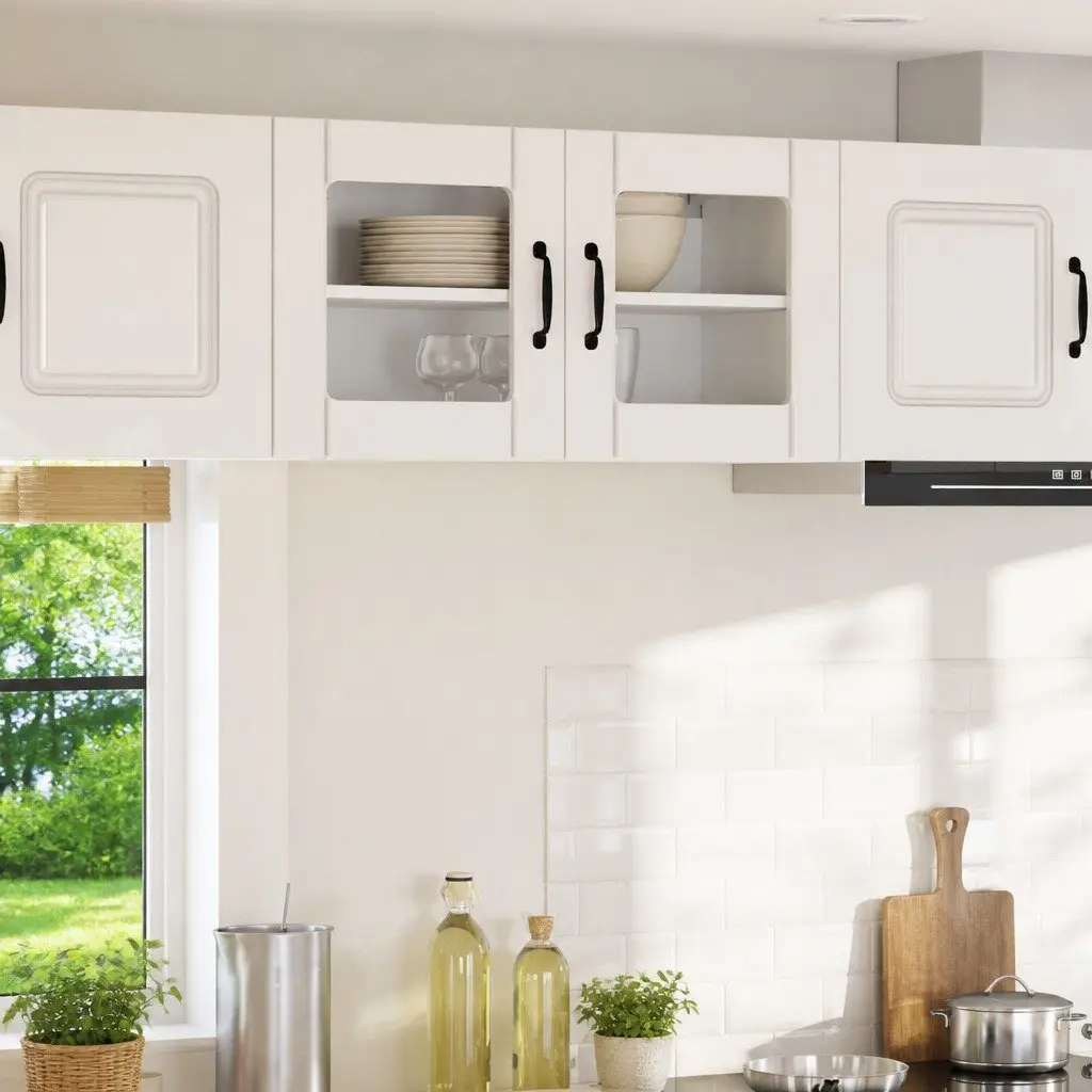Wall Glass Cabinet Engineered Wood 80cm High Gloss White Modern Kitchen Furniture