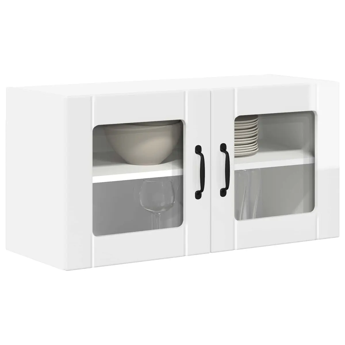 Wall Glass Cabinet Engineered Wood 80cm High Gloss White Modern Kitchen Furniture