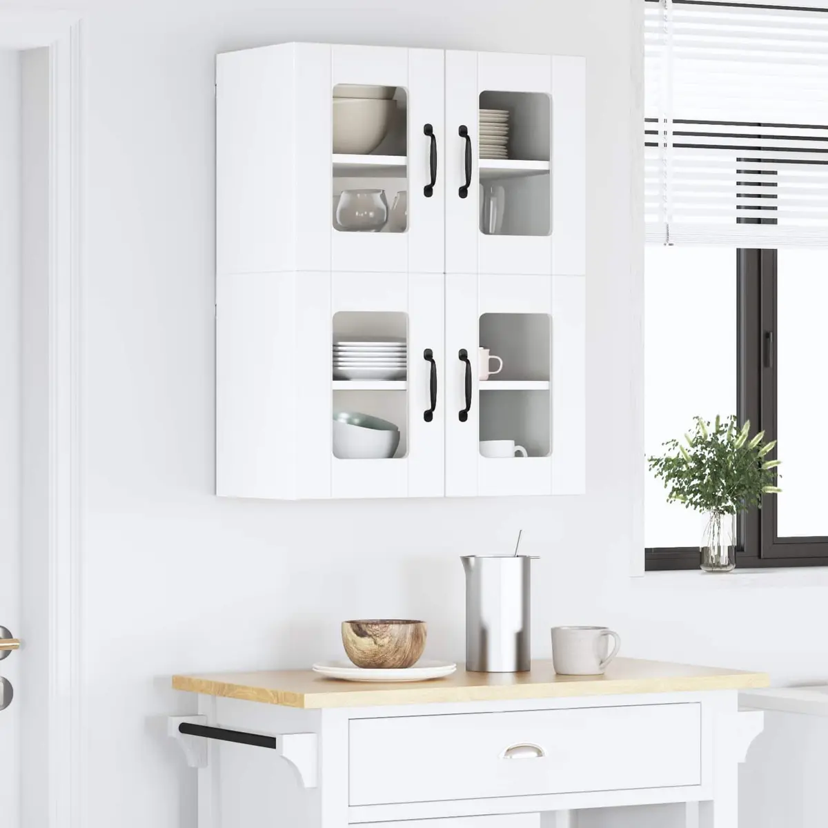Wall Glass Cabinet White Kitchen Storage Engineered Wood Cupboard 60x31x40cm