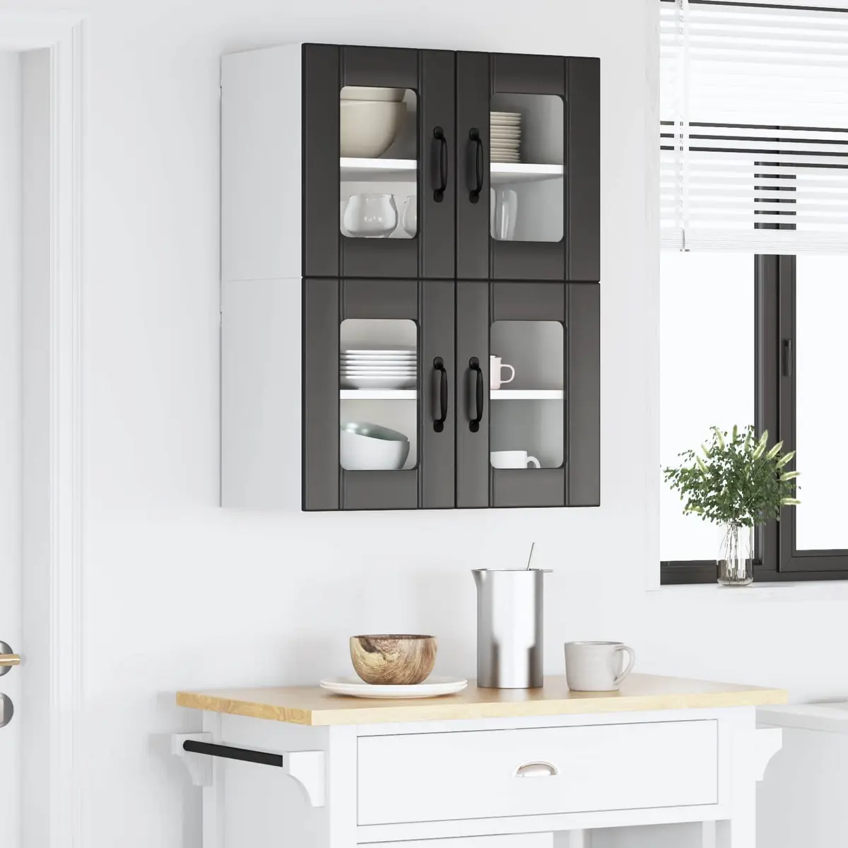 Wall Glass Cabinet Black Kitchen Storage Unit 60 x 31 x 40 cm Modern Design