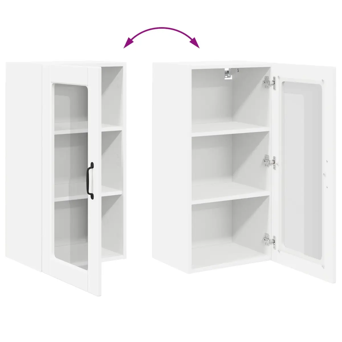 Glass Wall Cabinet Engineered Wood Modern White 40x31x80cm Kitchen Storage