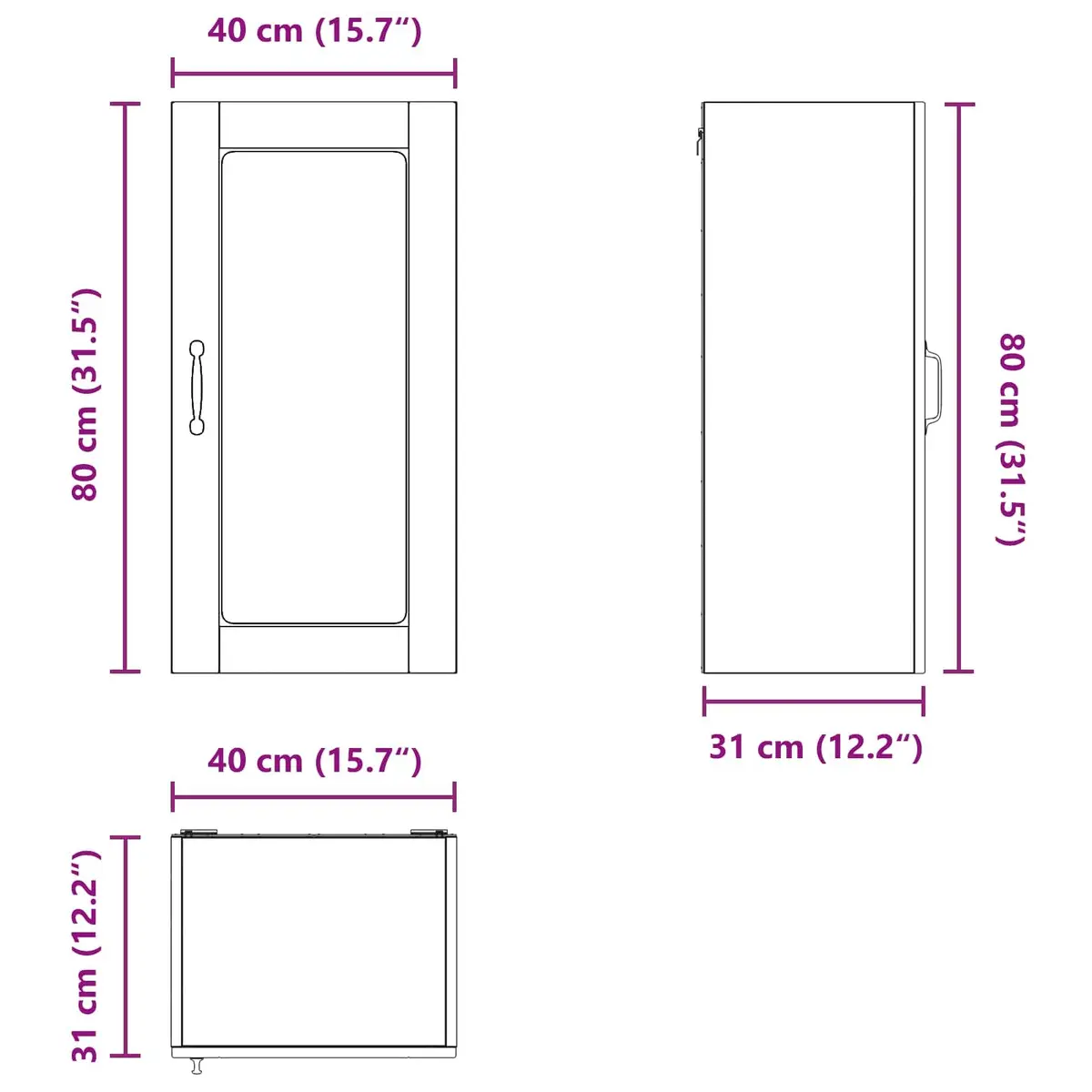 Glass Wall Cabinet Engineered Wood Modern White 40x31x80cm Kitchen Storage