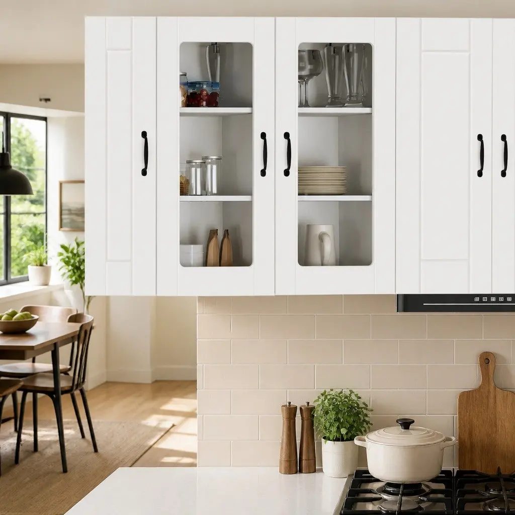 White Engineered Wood Wall-Mounted Glass Cabinet 40 x 31 x 80 cm Modern Kitchen Storage Unit