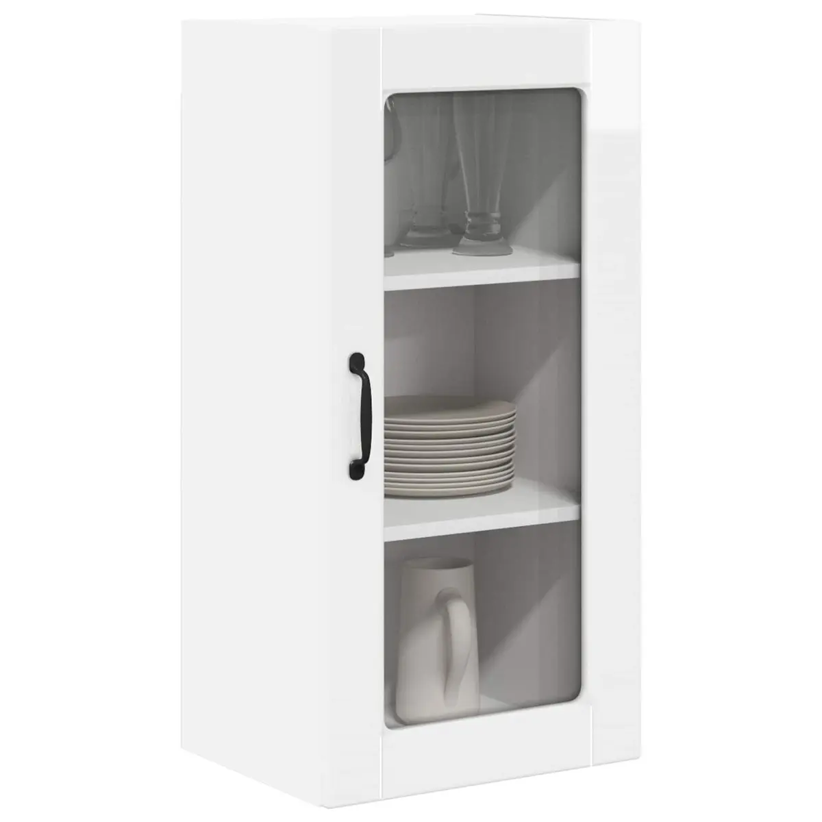 Wall Glass Cabinet 2 Pcs High Gloss White Kitchen Storage Shelving Unit